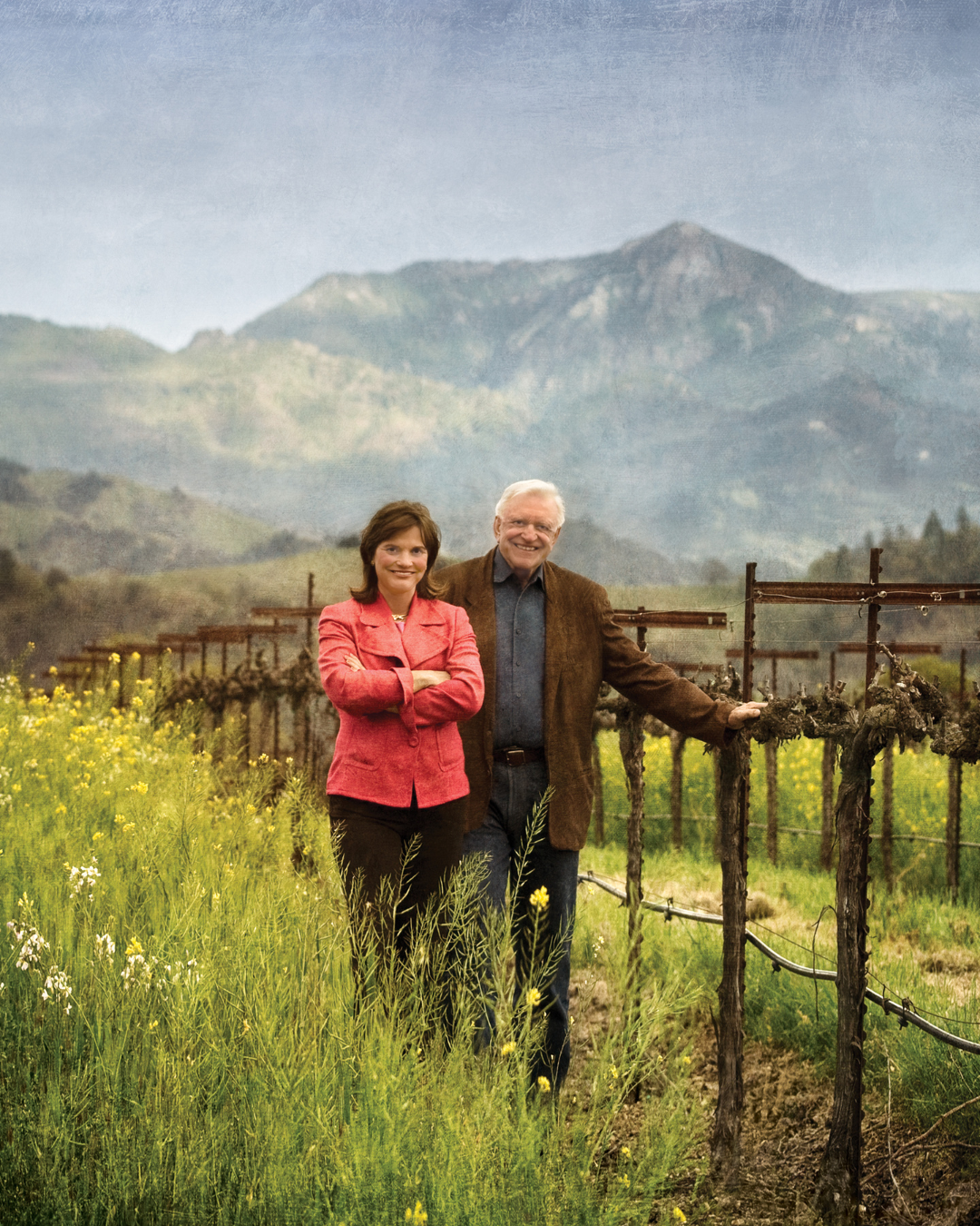 Jess Jackson and Barbara Banke in a vineyard